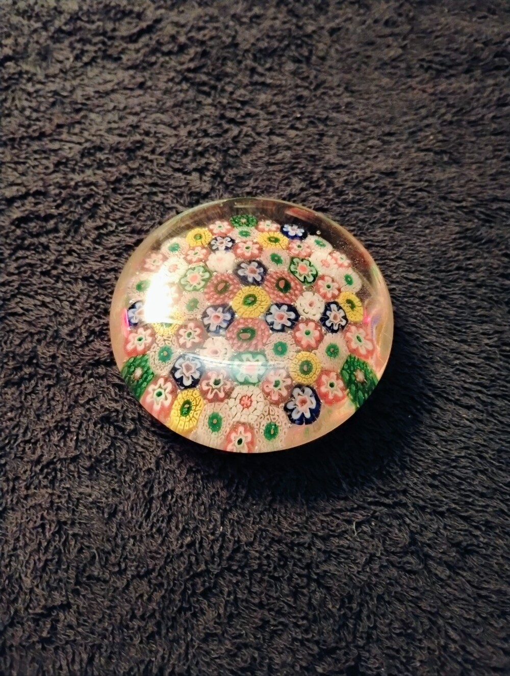 Vintage 70s Hippie Flower Power Round Glass Paperweight